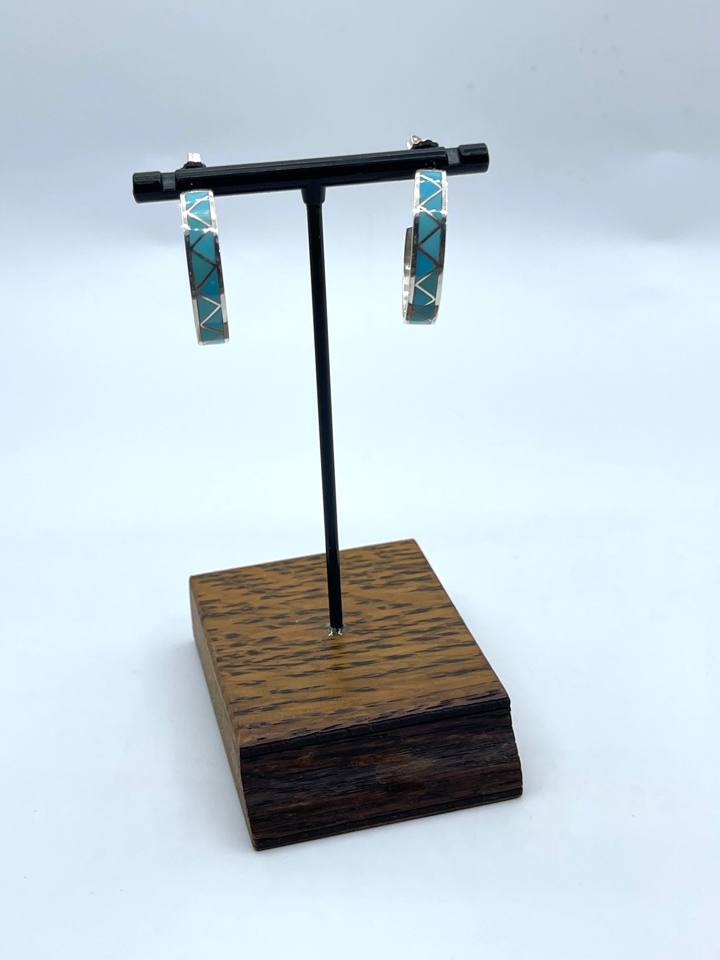 Turquoise Inlay Hoop Earrings by Joann Peina, Zuni