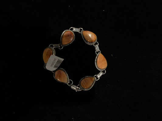7 1/2" Orange Spiny Oyster Shell Teardrop Bracelet by Selina Warner, Navajo