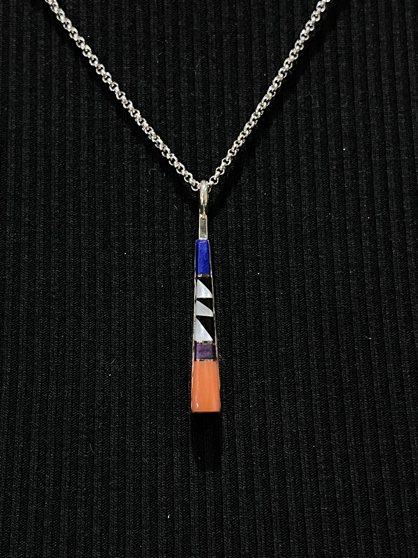 18" Zuni Multi Stone Inlay Triangle Necklace