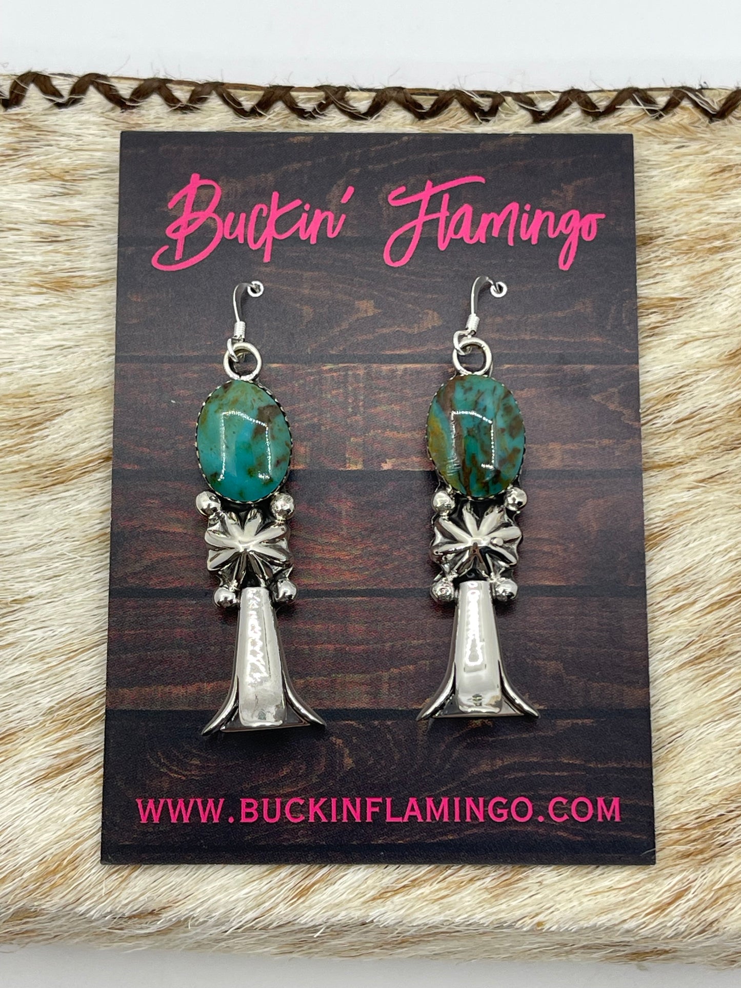 Turquoise Blossom Dangle Earrings by Arlene Lewis, Navajo