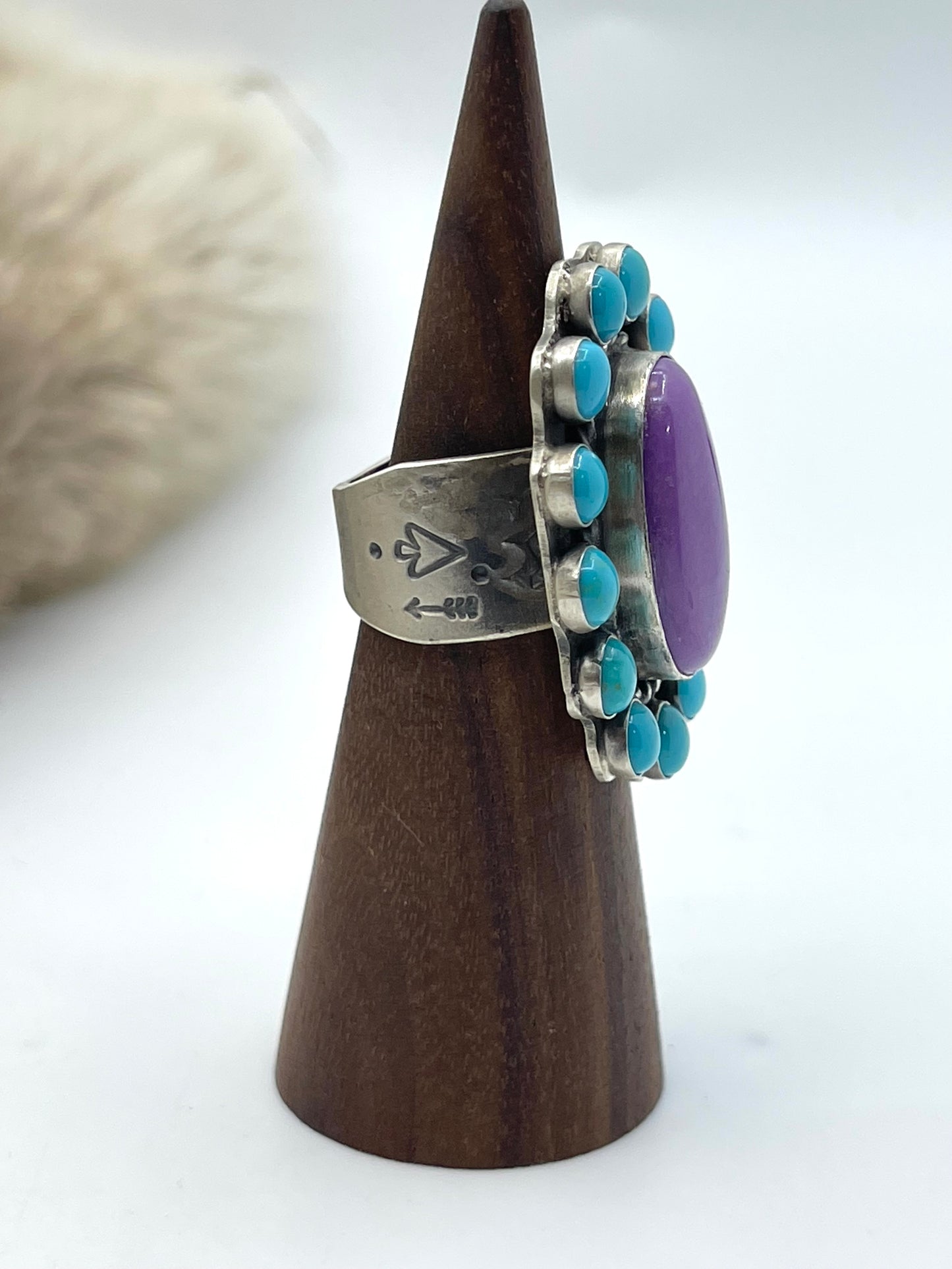 6.5 Turquoise & Purple Desert Cluster Ring by J. Piaso Jr., Navajo
