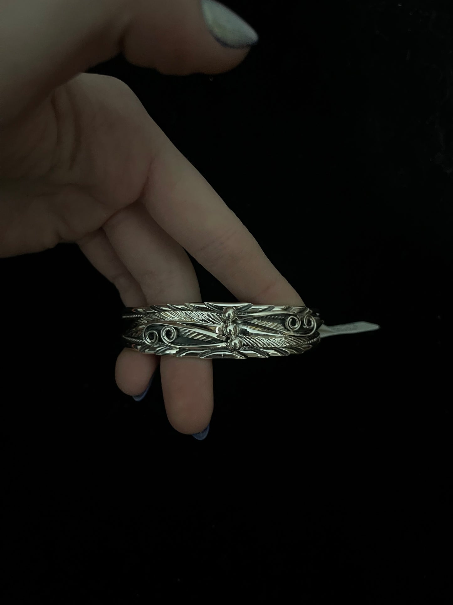 6"-7" Sterling Silver Feather Cuff by Darrel Morgan, Navajo