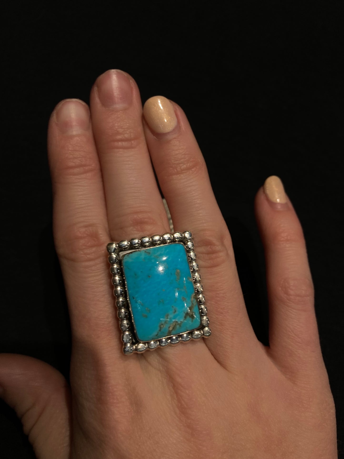 12.0 Kingman Turquoise Square Ring by Greg Yazzie, Navajo