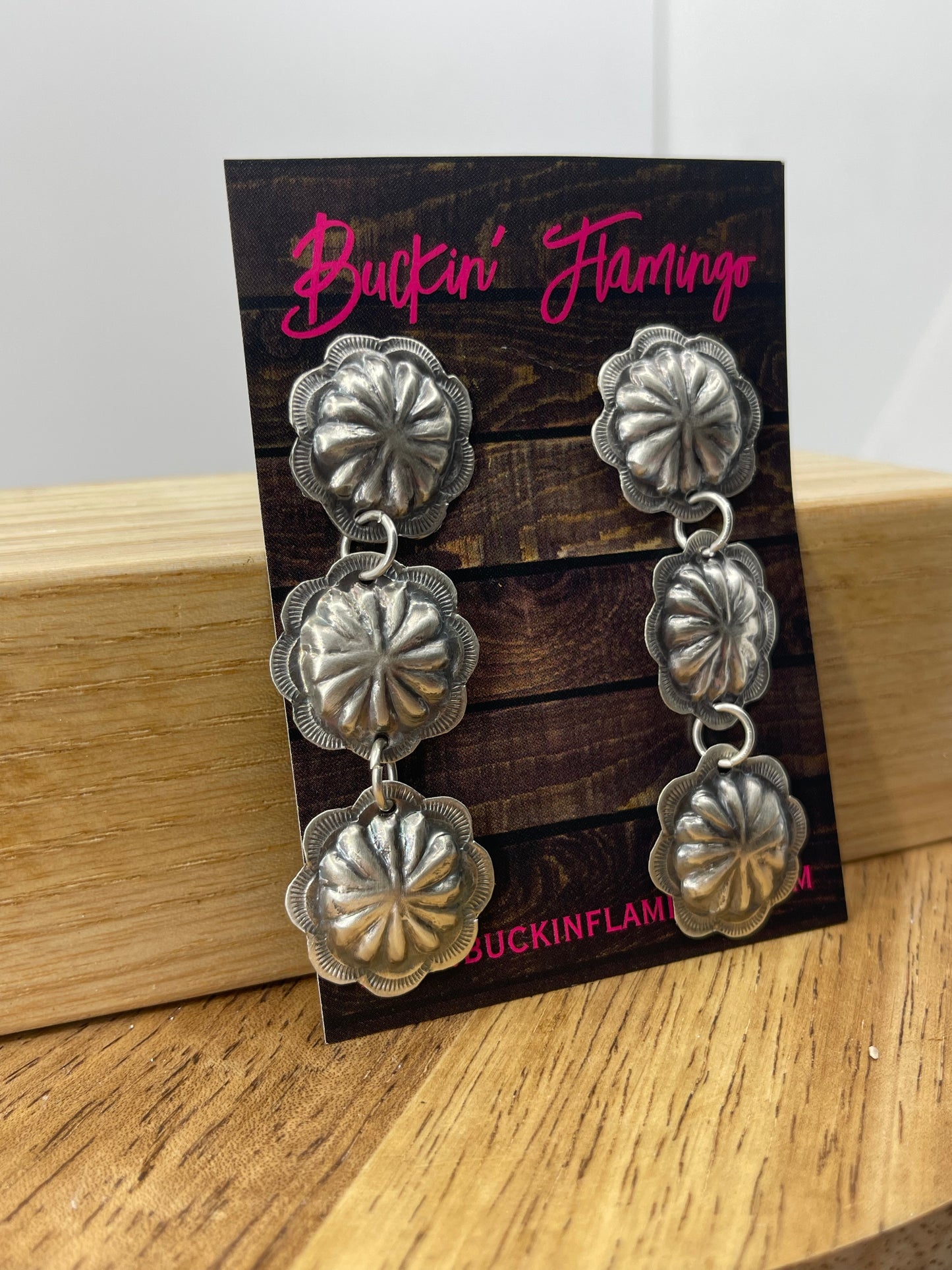 Triple Concho Post Dangle Earrings by Joan and Ryan Begay, Navajo