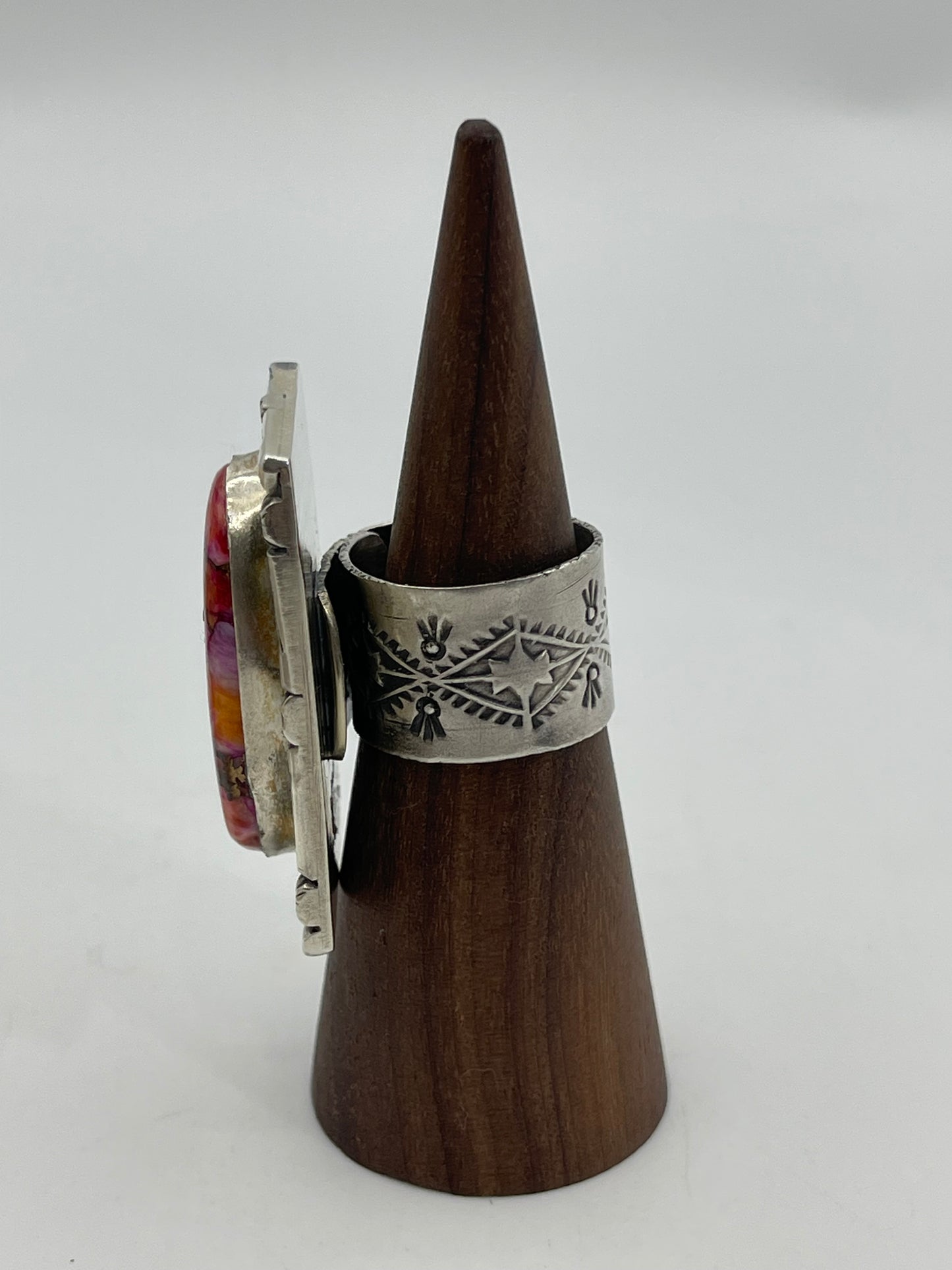 Adjustable Pink Dahlia Oval Ring by Jeff Largo, Navajo