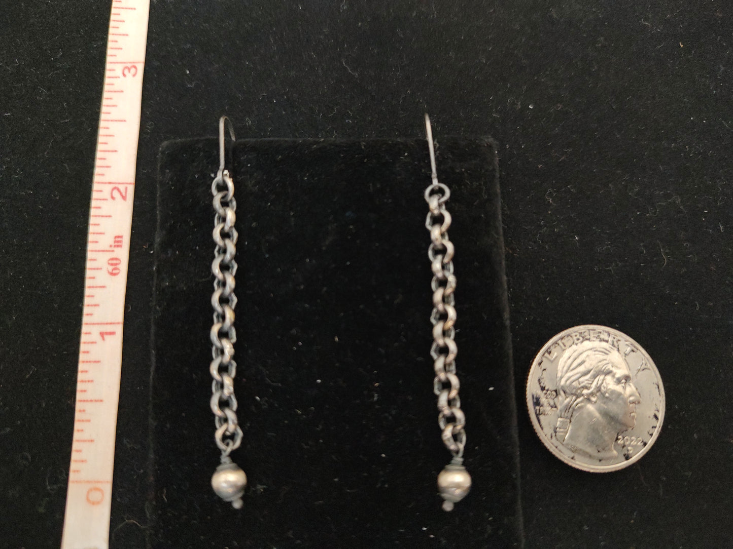 2" Sterling Silver Dangle Chain Earrings with 5mm Navajo Pearl