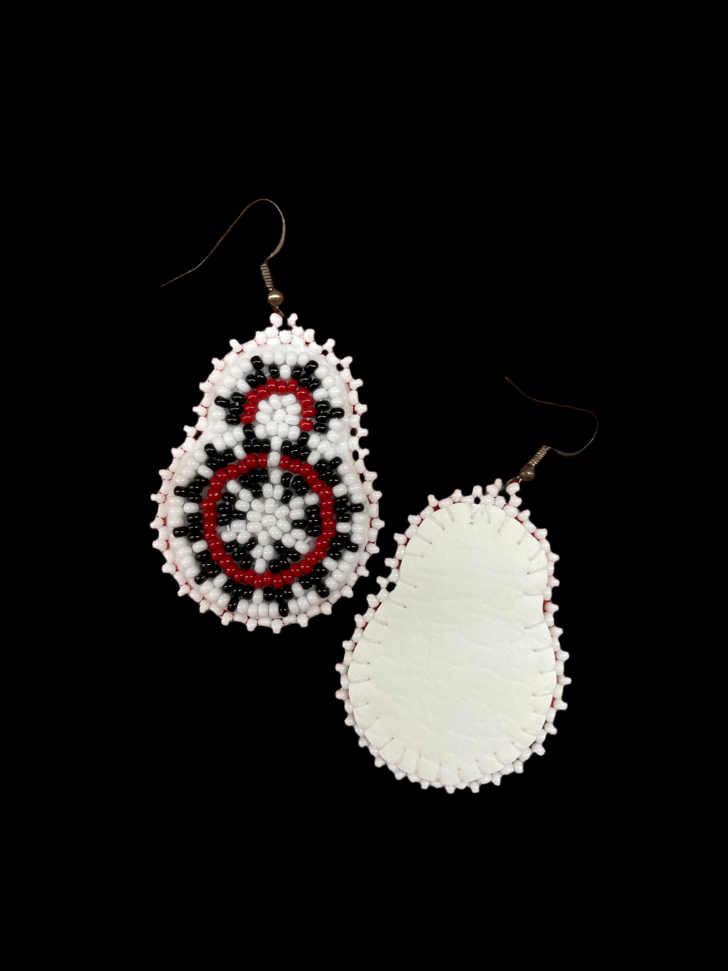 White, Black and Red Seed Bead Basket Design Dangle Hook Earrings