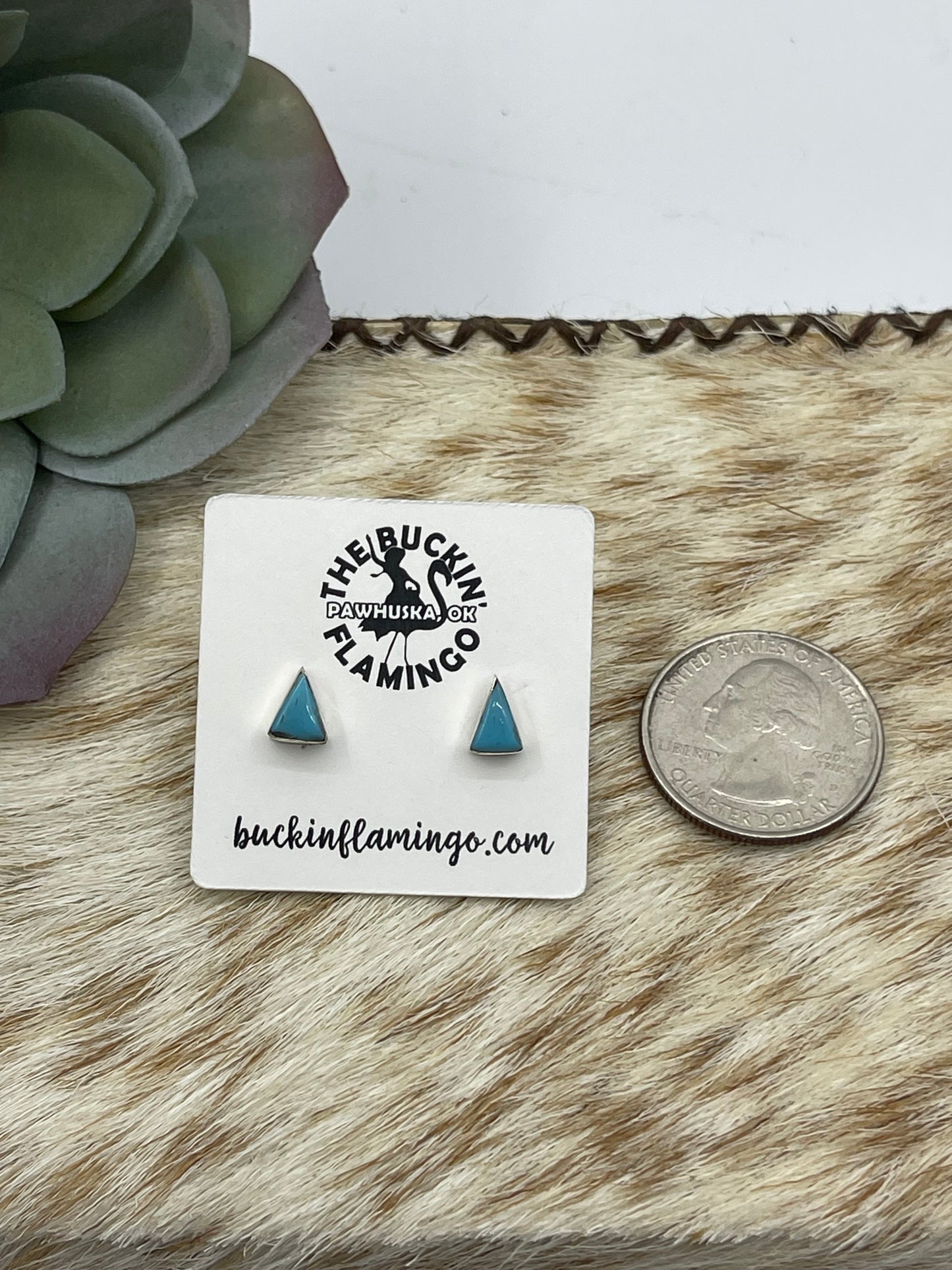 Tiny Turquoise Triangle Post Earrings by MaryAnn Neha, Zuni