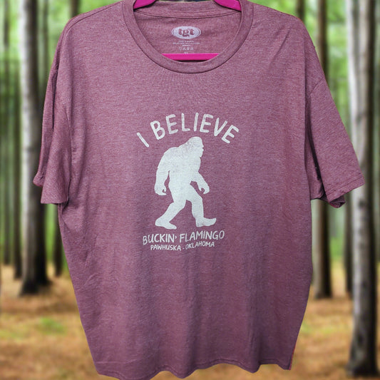 Maroon Bigfoot Believe Shirt