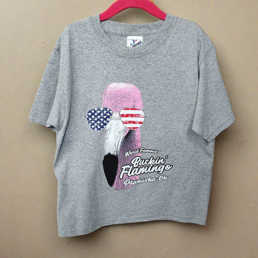 Kids Grey Flamingo with Red,White, and Blue Sunglasses Shirt