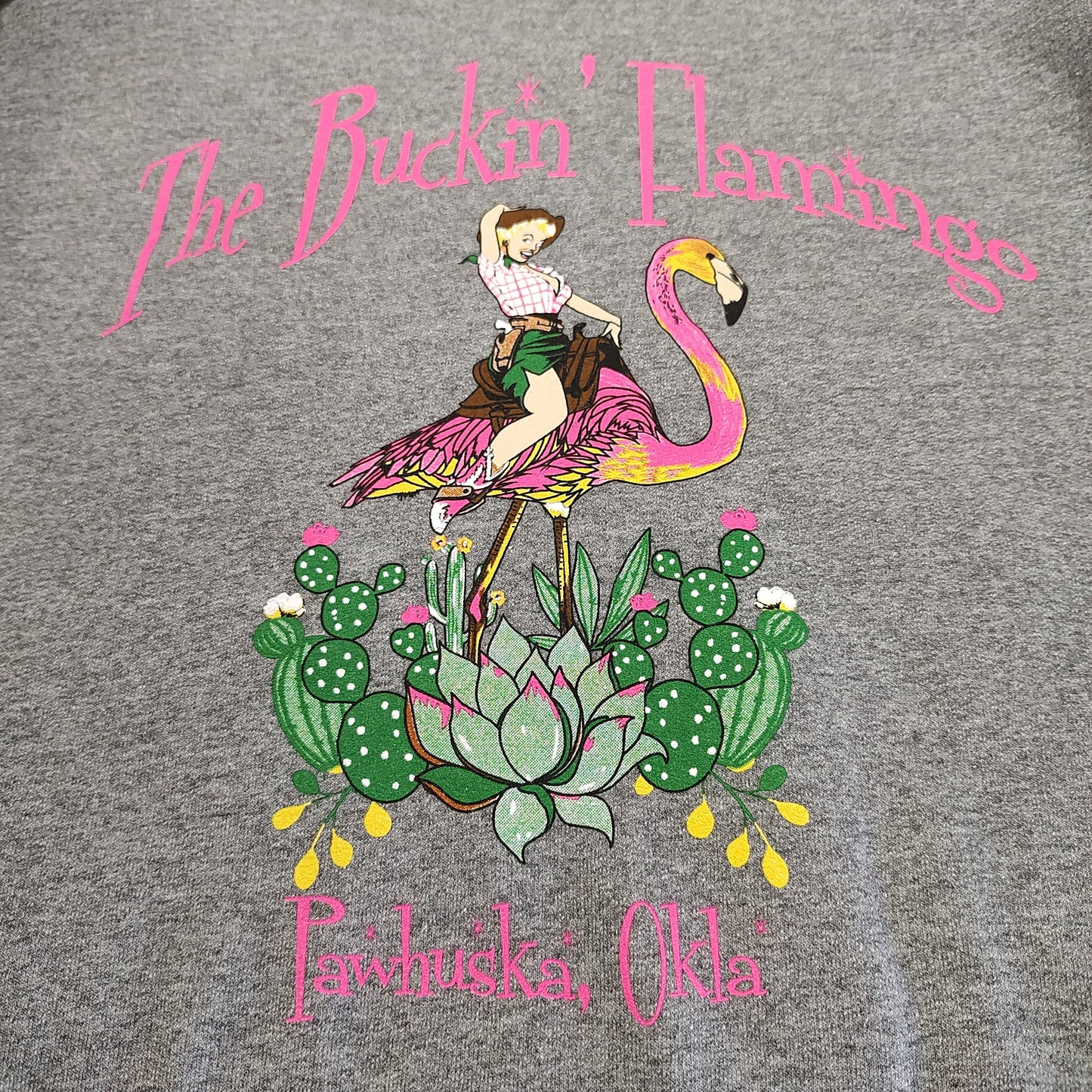 Buckin' Flamingo Logo Gray Crew Sweatshirt