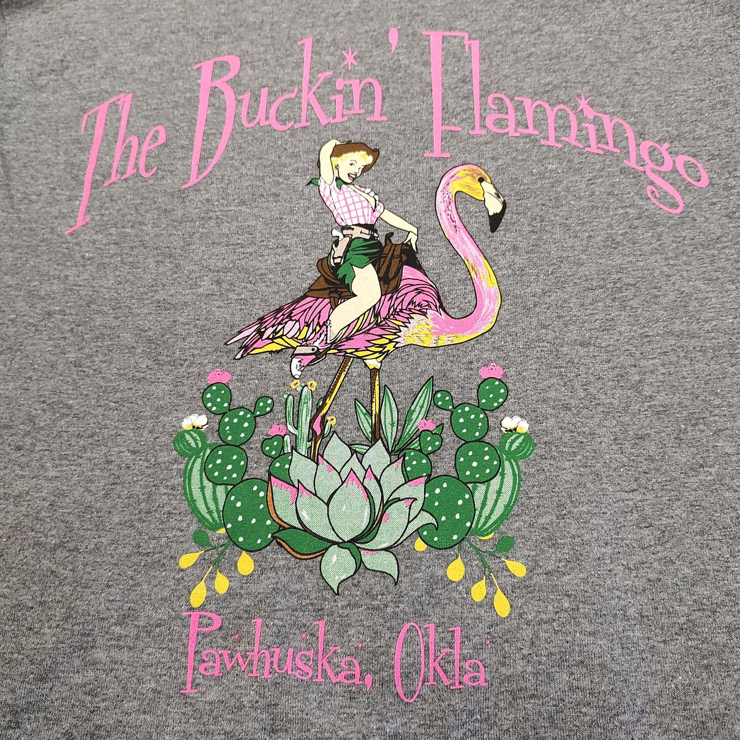 Grey Long Sleeve Buckin' Flamingo Logo Shirt