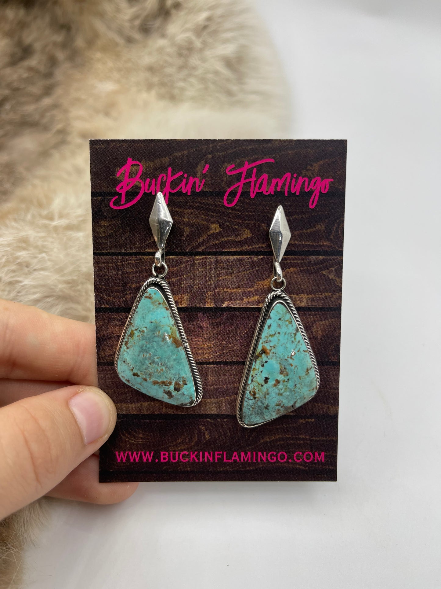 Kingman Turquoise Triangle Post Dangle by Mike Smith, Navajo