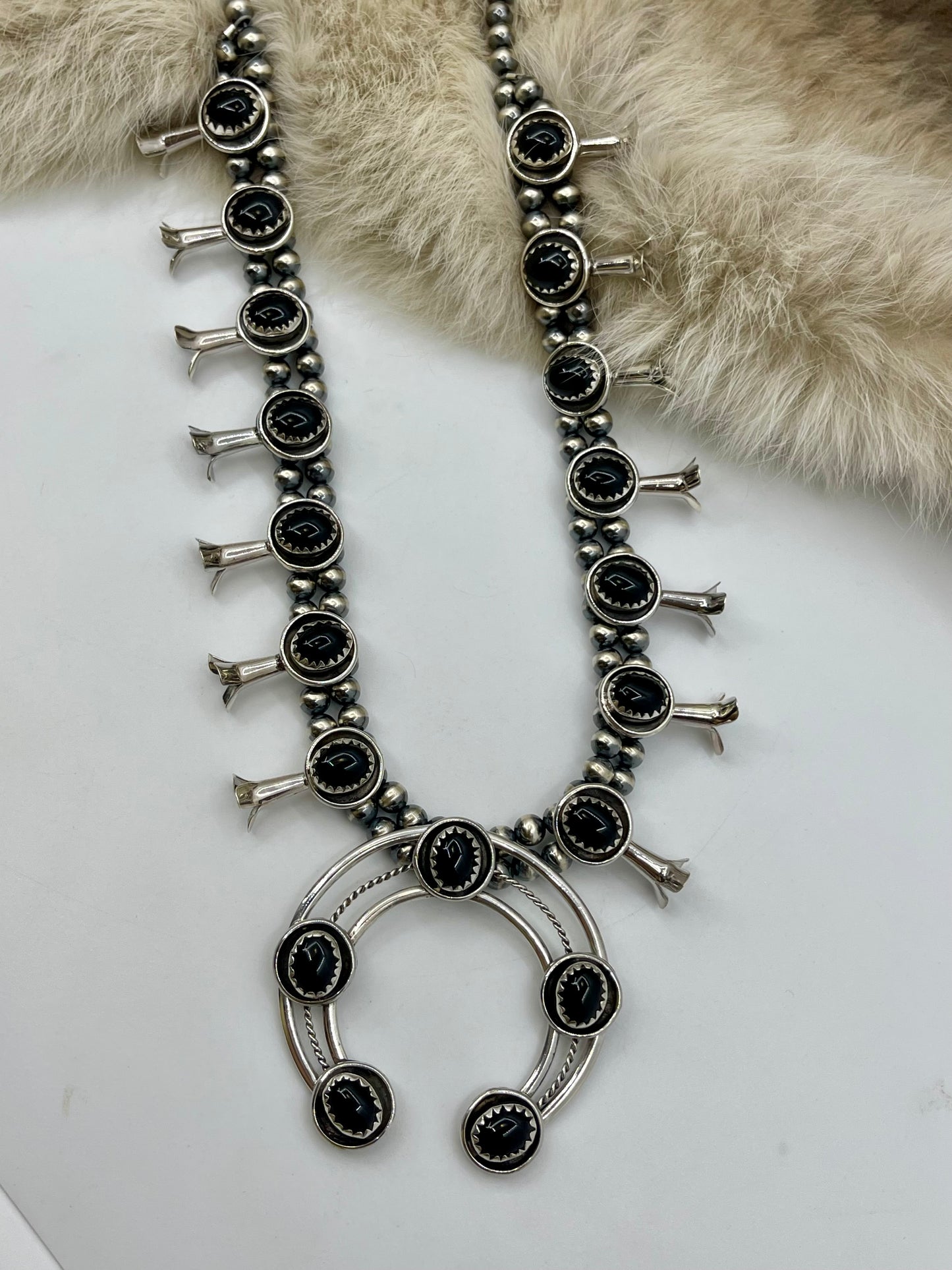24" 5mm Small-Size Black Onyx Squash Blossom Necklace