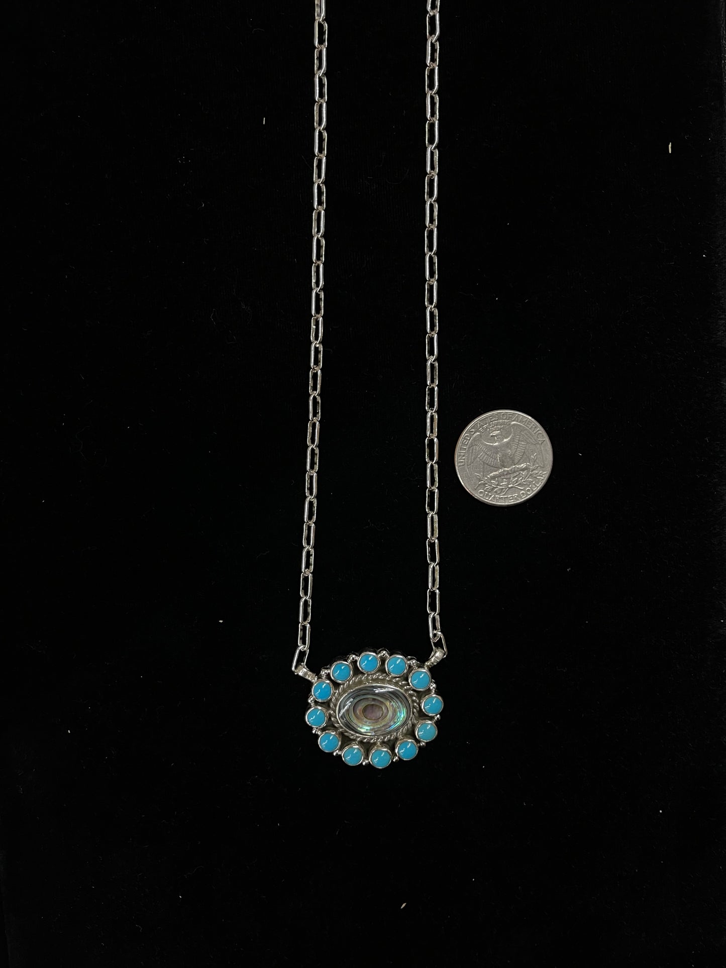 17" Abalone Shell and Sleeping Beauty Turquoise Cluster Necklace