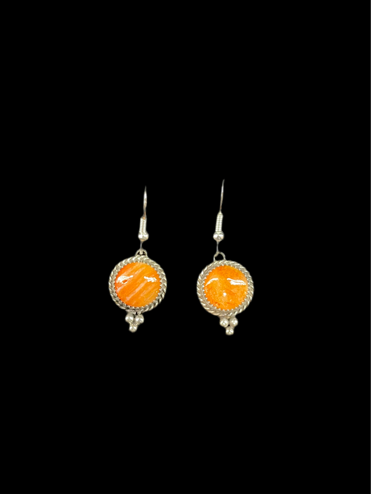 Orange Spiny Oyster Hook Dangle Earrings by Theresa Smith, Navajo