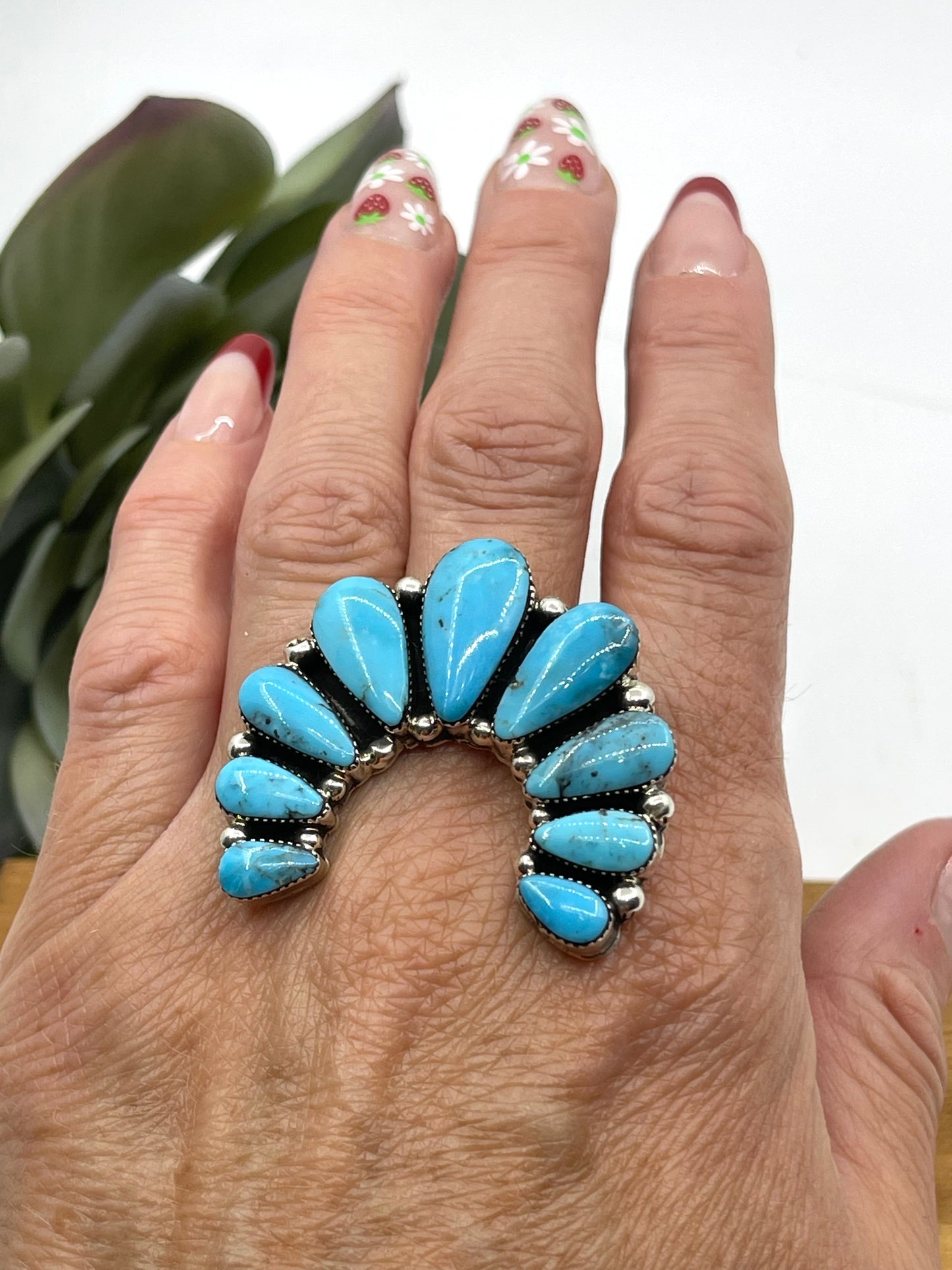 8.5 Kingman Turquoise Naja Ring by Charlene Yazzie, Navajo