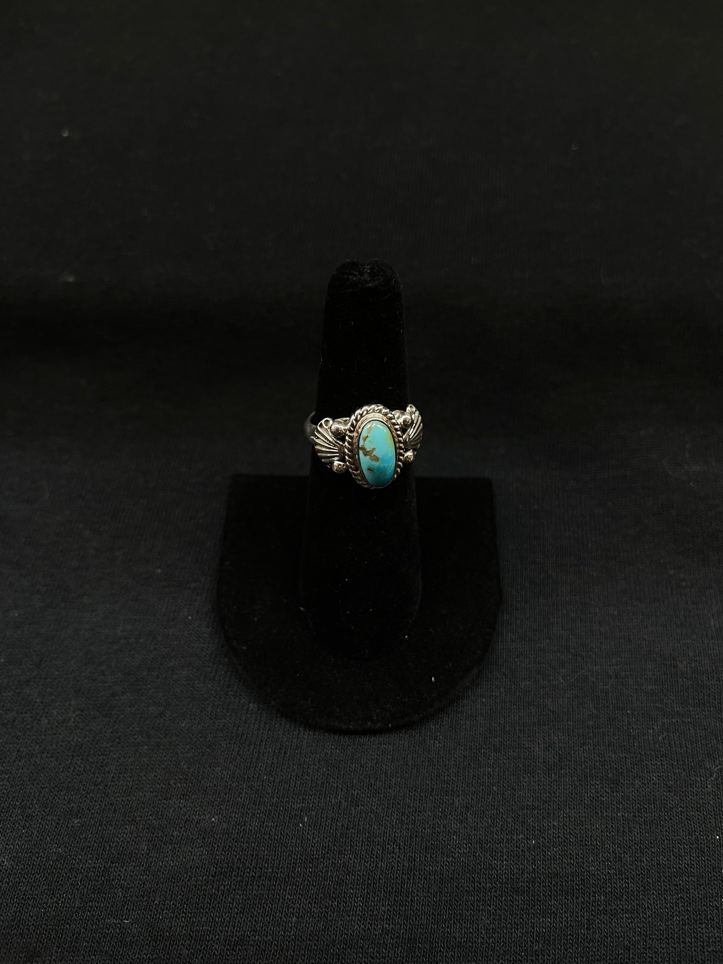 6.0 Turquoise Oval Ring by Alice R. Sanders, Navajo