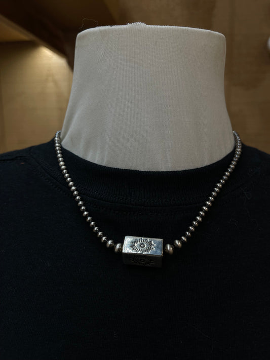16" 4mm Navajo Pearls necklace with a 12mm Silver Box