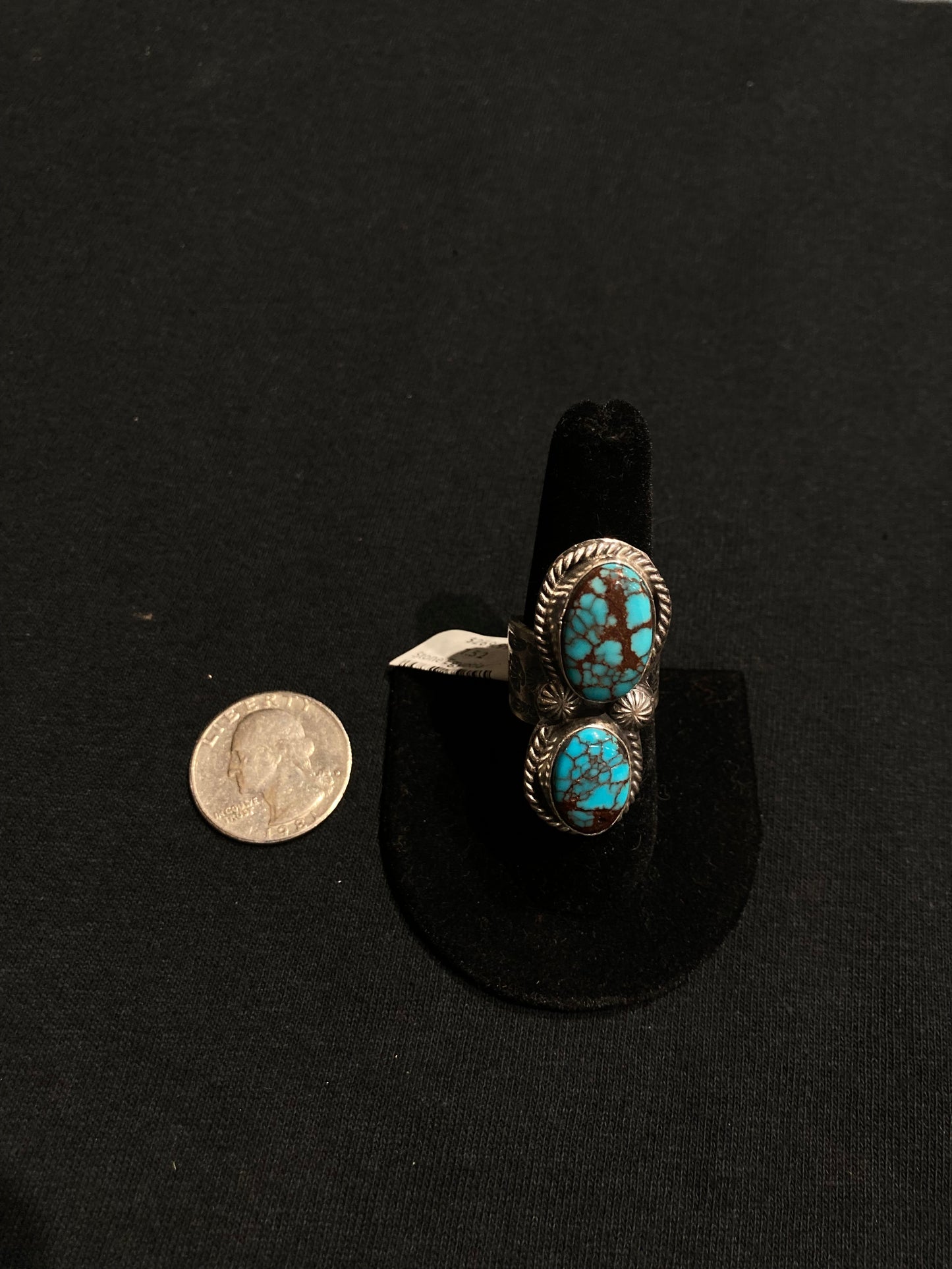 8.0 2 Stone Egyptian Turquoise Ring by Boyd Ashley, Navajo