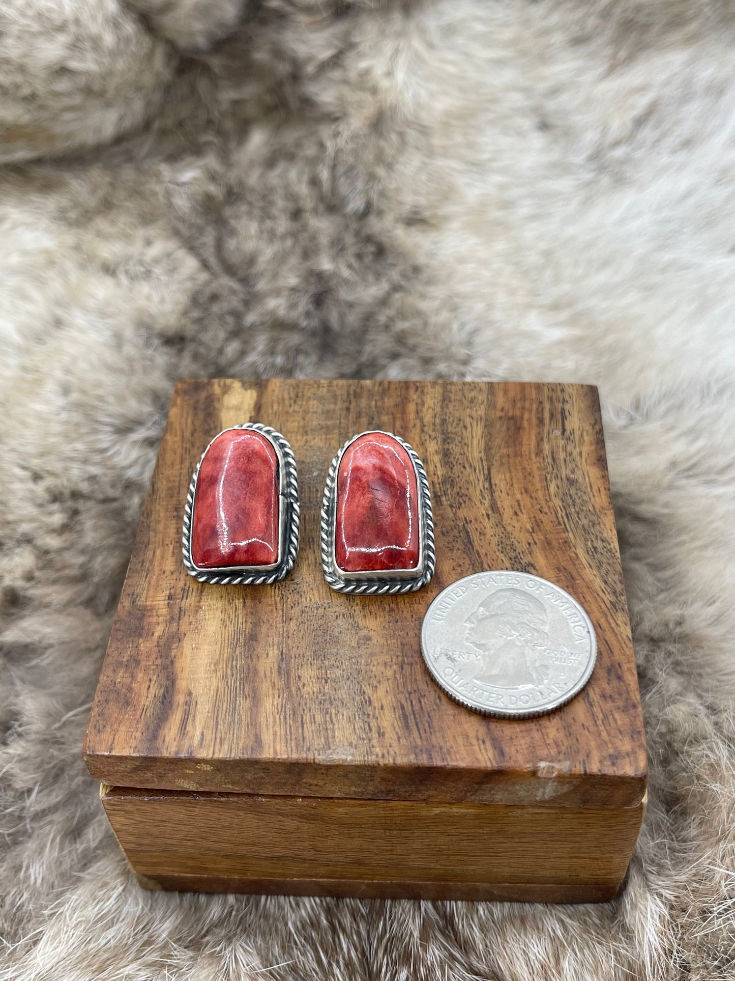 Spiny Oyster Shell Post Earrings by Chassity Belone, Navajo
