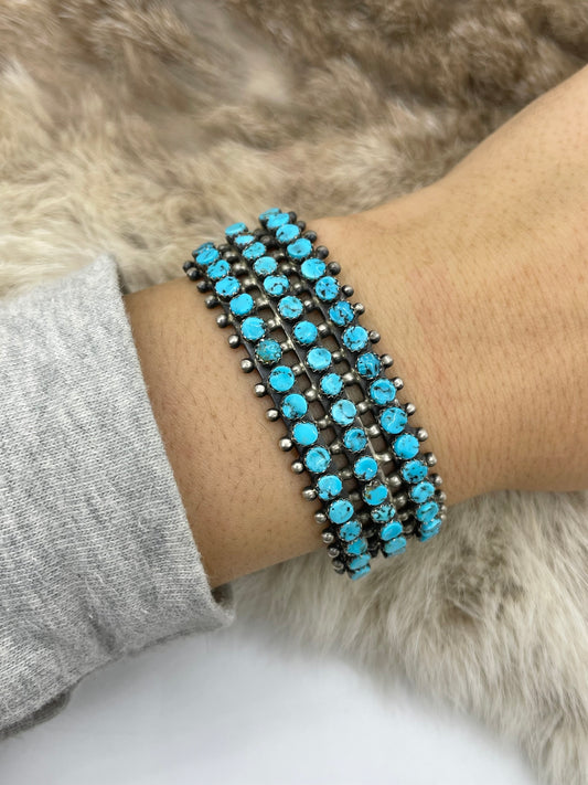 7" 51 Stone, 3 Row Cuff by Phil Livingston, Navajo Sleeping Beauty Turquoise