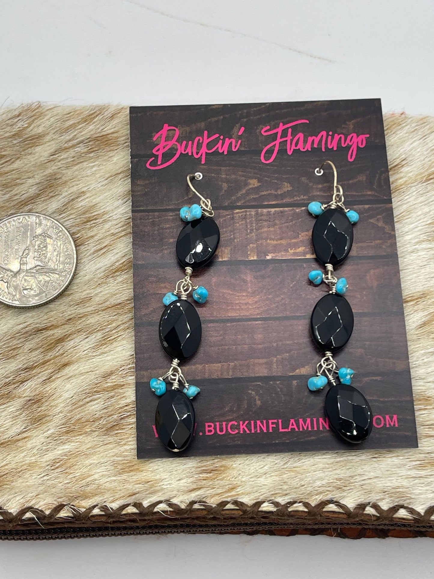 Black Onyx and Sleeping Beauty Turquoise Drop Dangle Earrings