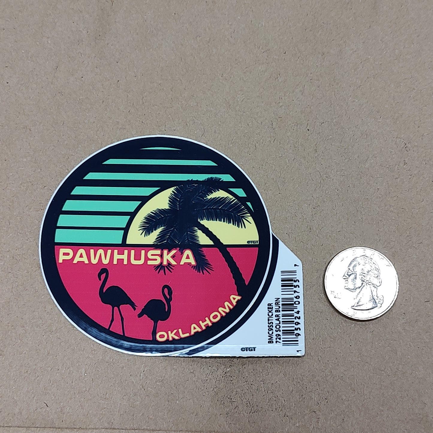 Flamingo and Palm Tree - Pawhuska, OK - sticker