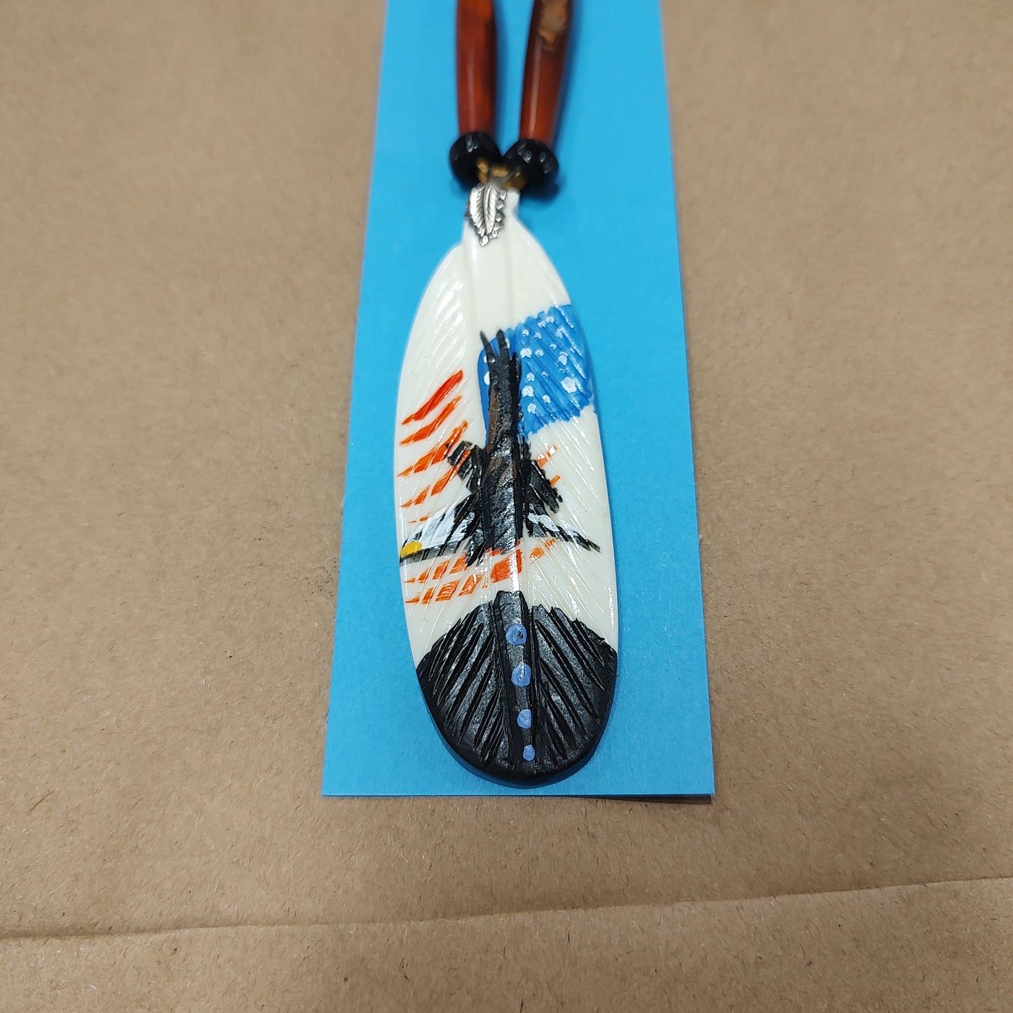 Hand Painted Bone Feather Necklace