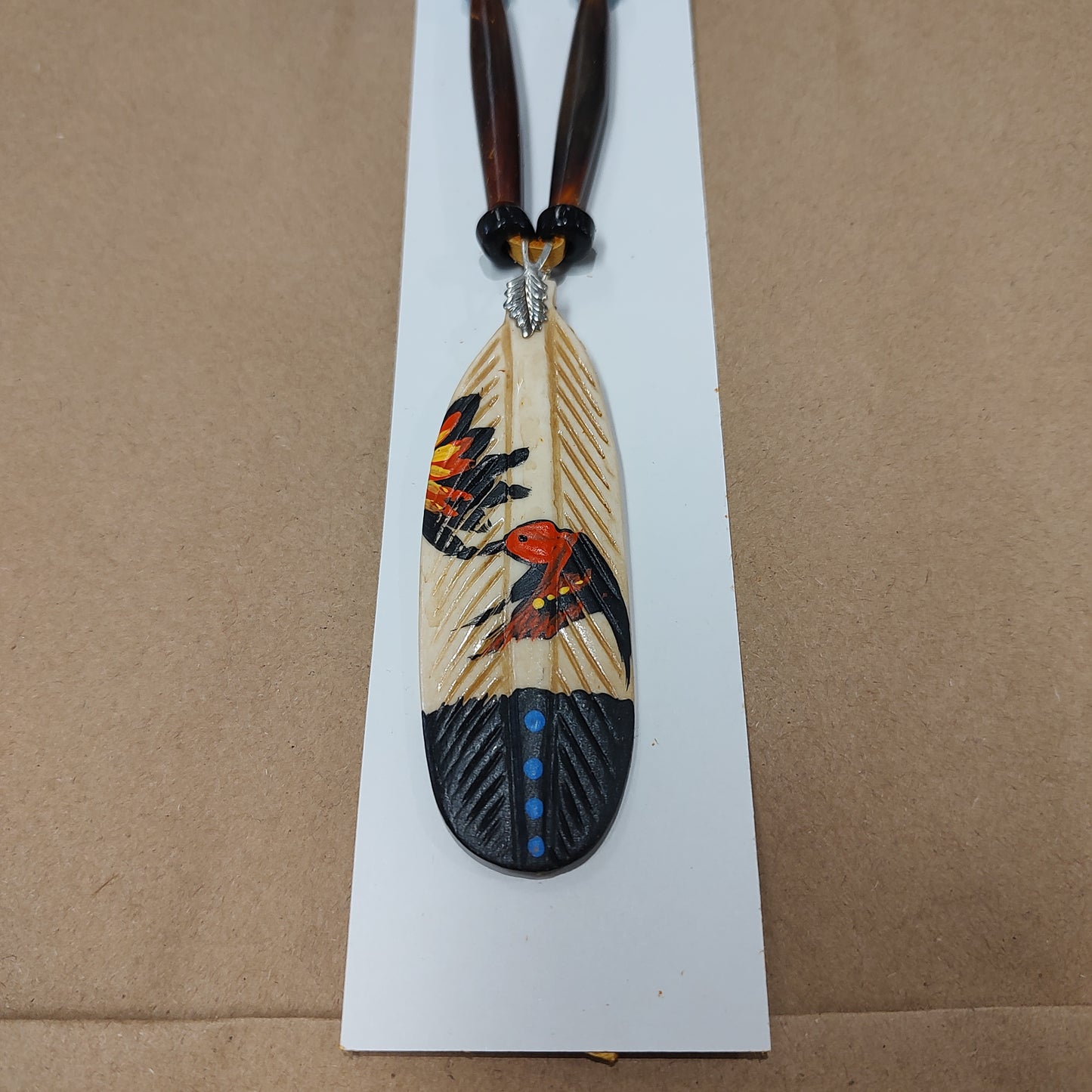 Hand Painted Bone Feather Necklace