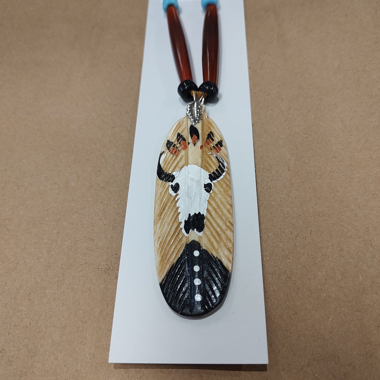 Hand Painted Bone Feather Necklace