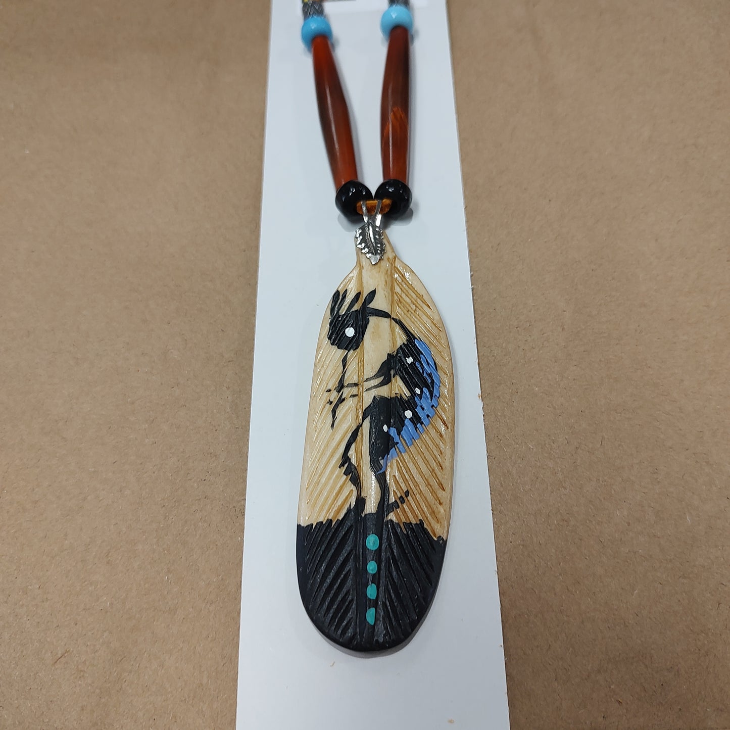 Hand Painted Bone Feather Necklace