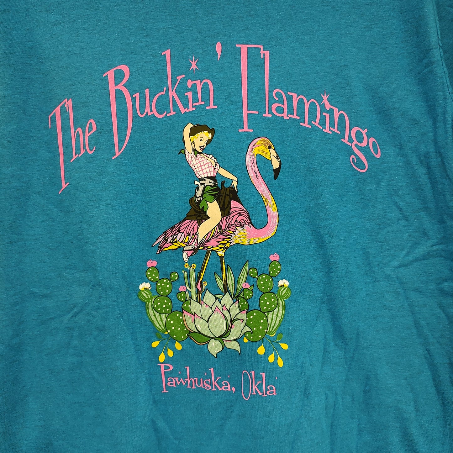 Blue Turquoise Original Buckin Flamingo Shirt