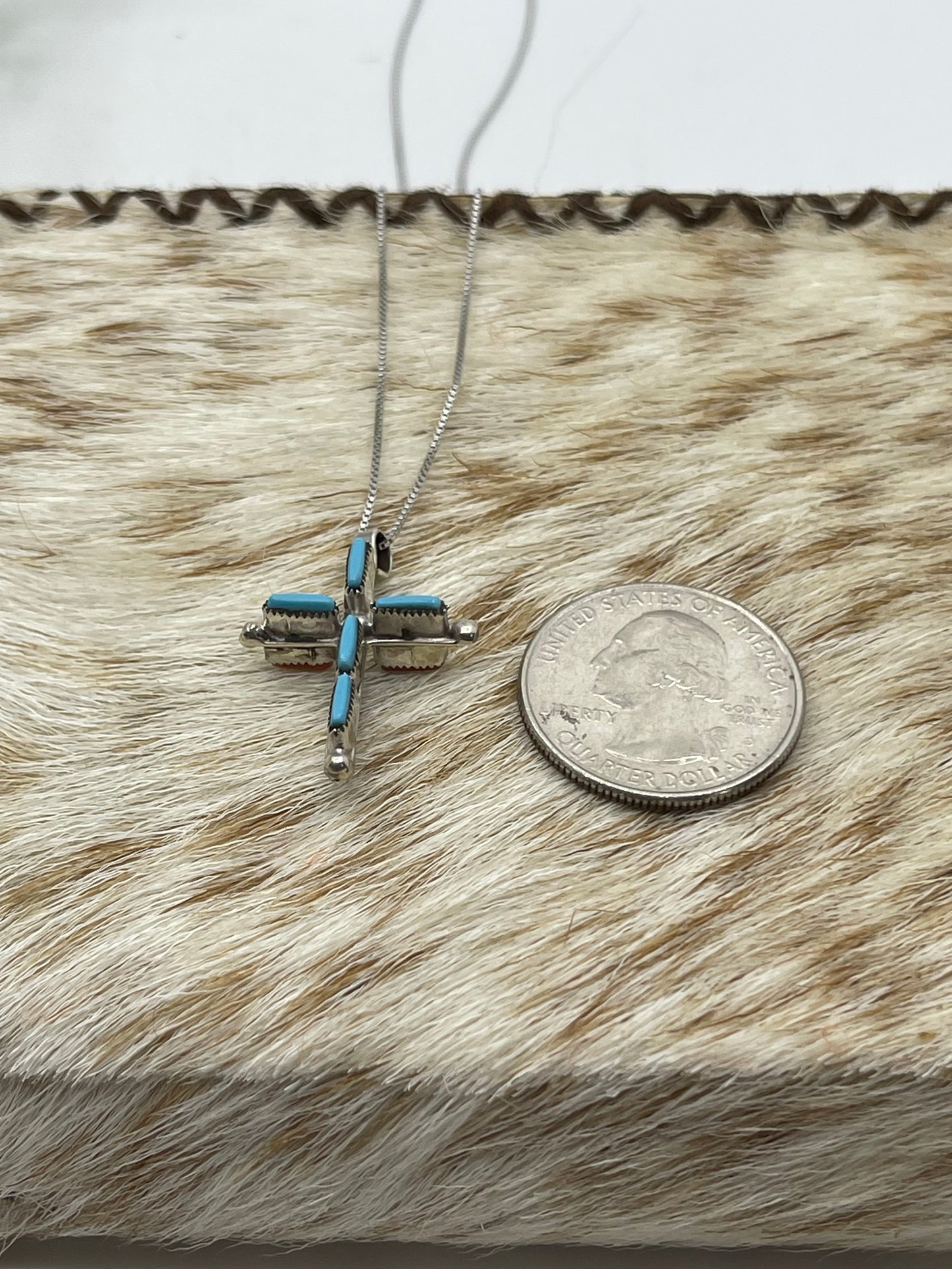18" Reversible Coral & Turquoise Cross Pendant