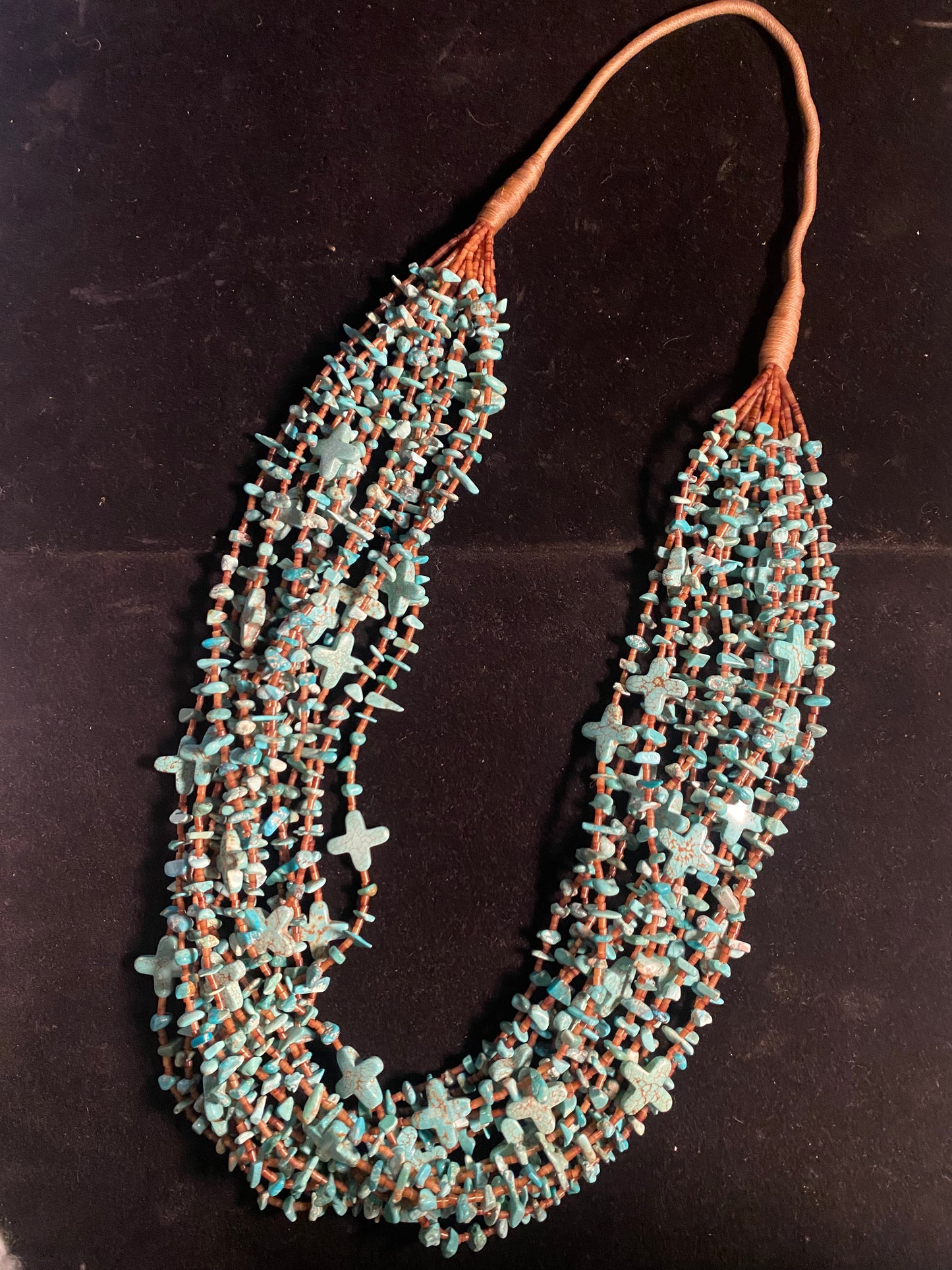 14 Strand Cerrillos Turquoise and Pinshell Necklace by Jolene Bird