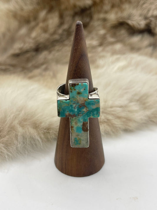 Adjustable 7.0-11.0 Turquoise Cross Ring
