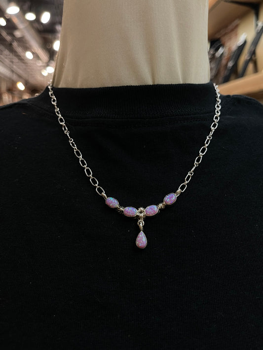 17" Pink Opal Dangle Necklace by Verley Betone, Navajo