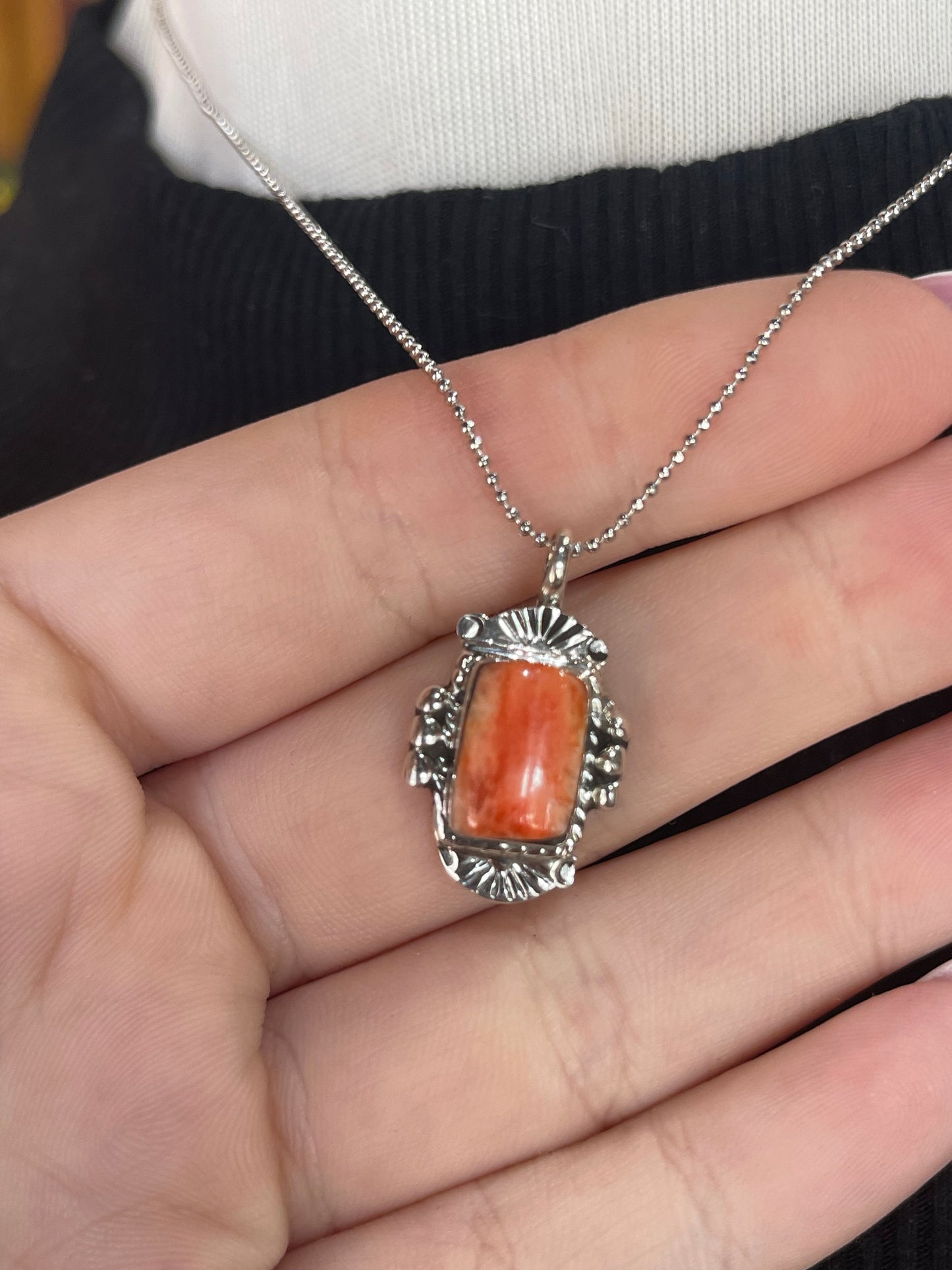 16" Redish-Orange Spiny Oyster Shell Necklace by Charlene Yazzie, Navajo