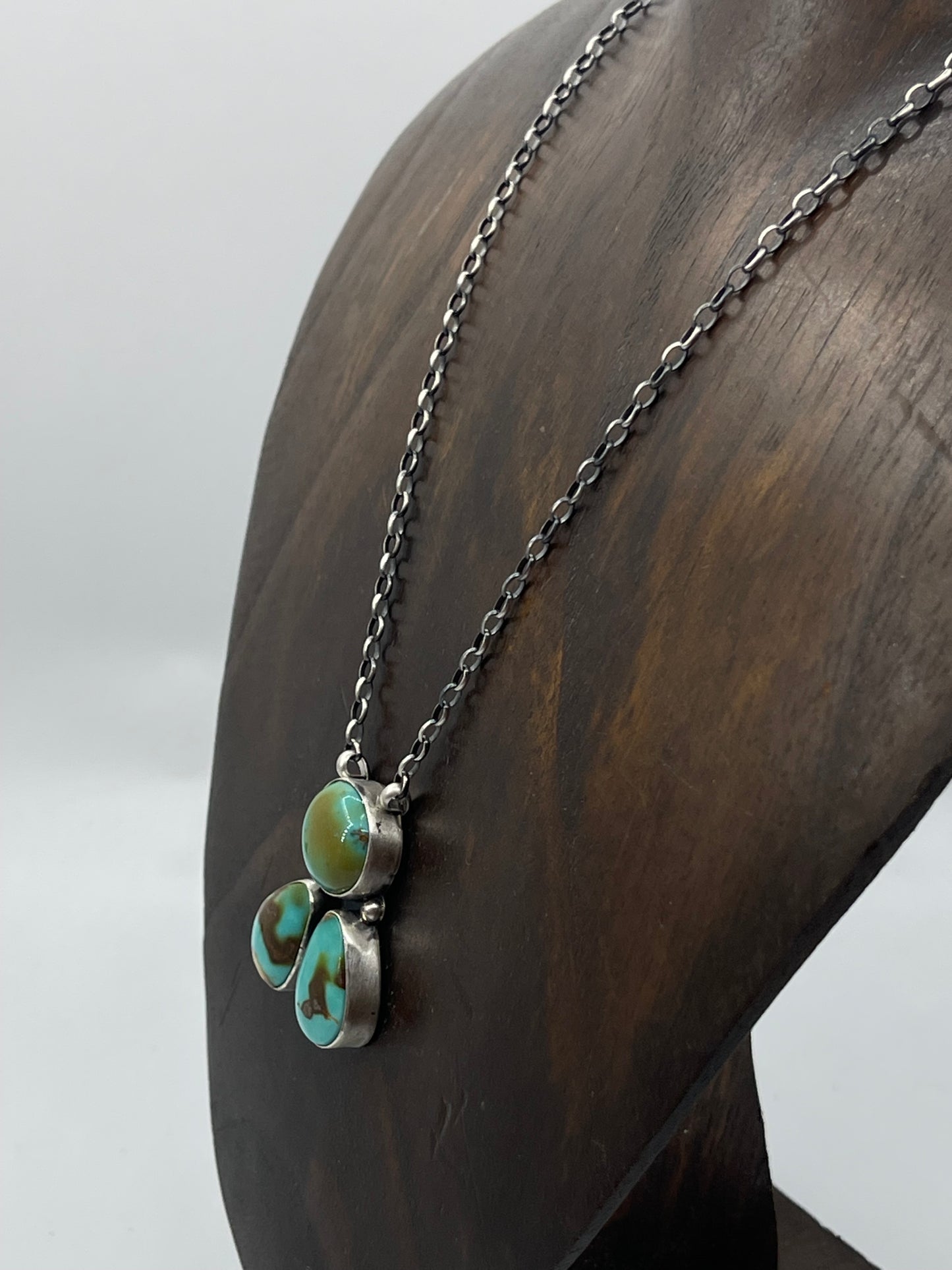16" 3 Stone Kingman Turquoise Necklace by Donovan Skeets, Navajo