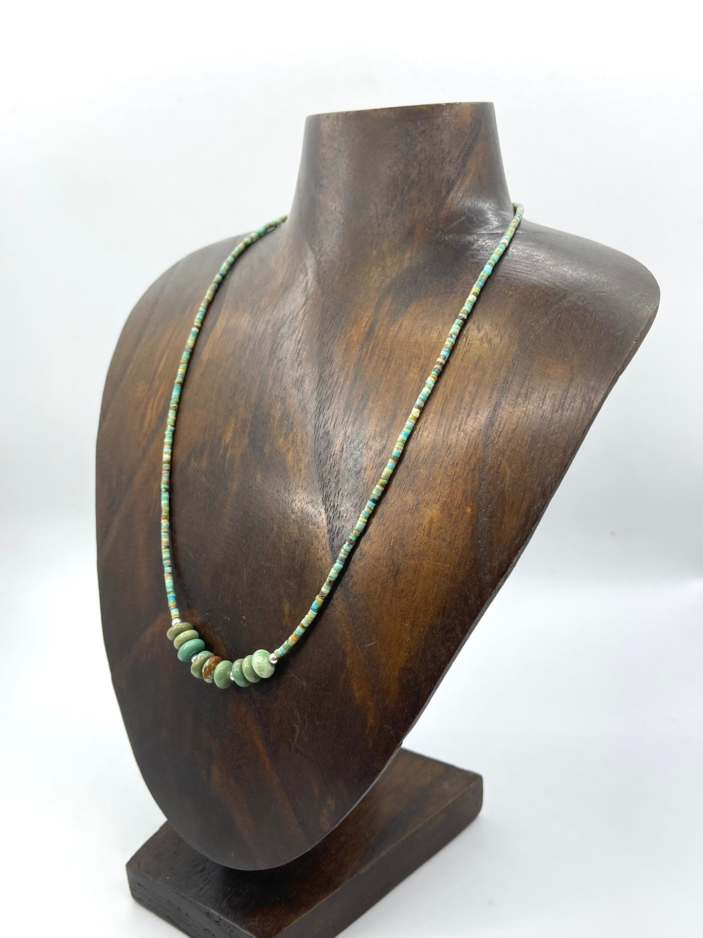 18” Green Turquoise Heishi Bead Necklace by Tammy Nolcott, Navajo