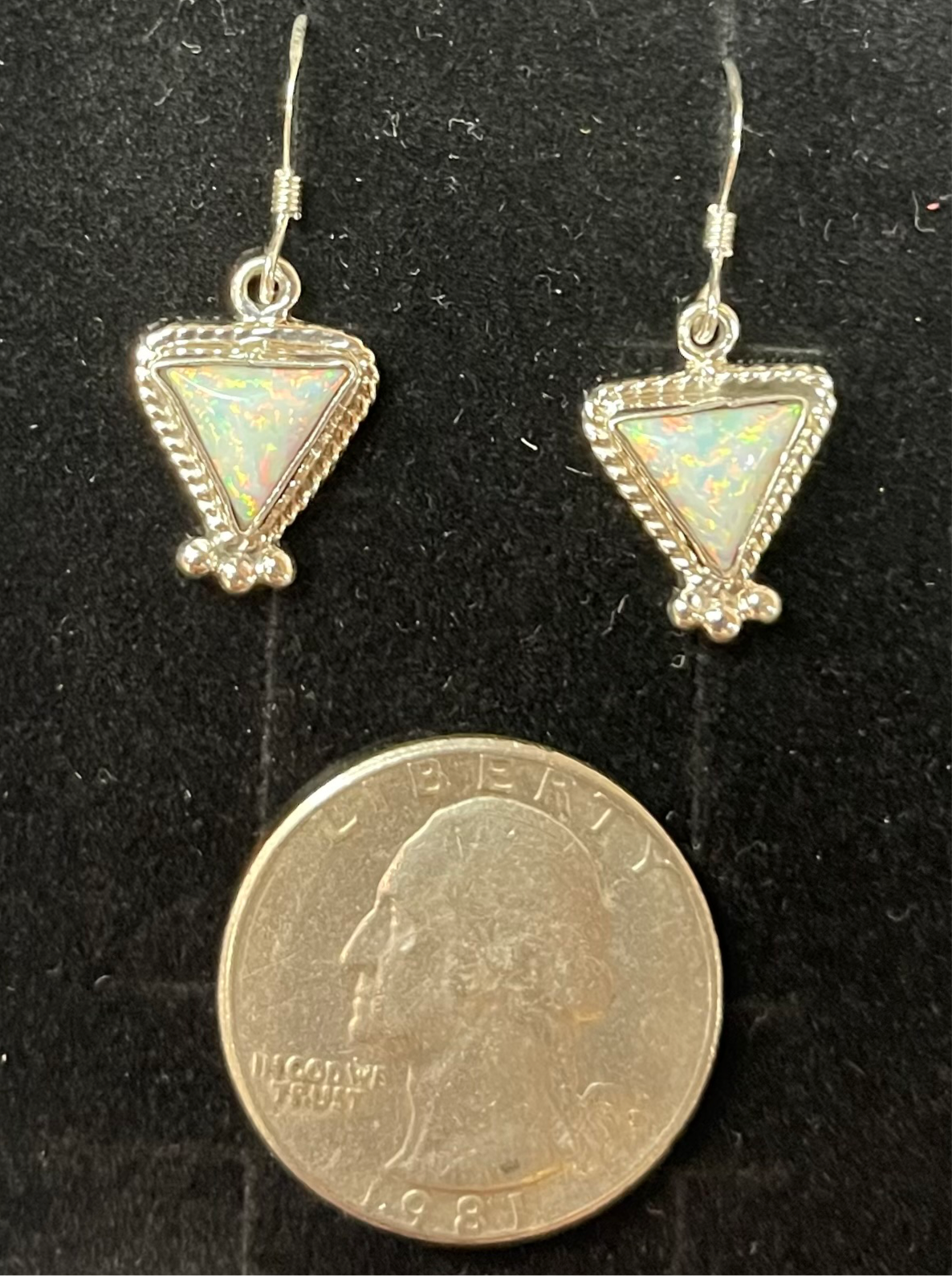 White Opal Triangle Hook Dangle Earrings by Gary Shorty, Navajo