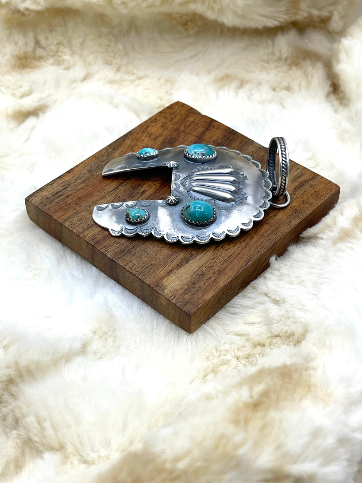 16mm Bale Buckle Pendant with Turquoise by Rita Daye, Navajo