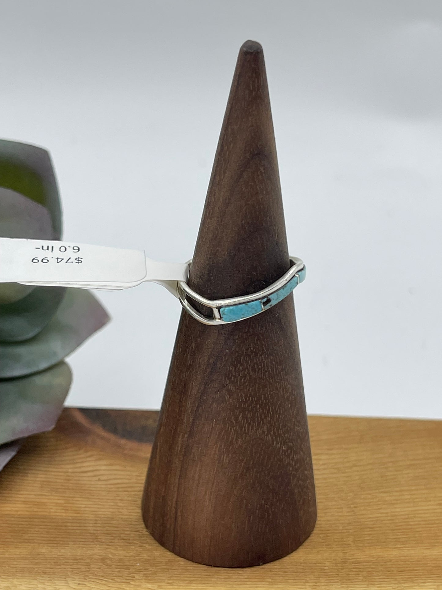 6.0 Inlay Turquoise Chevron Ring by Jamie Johnson, Navajo