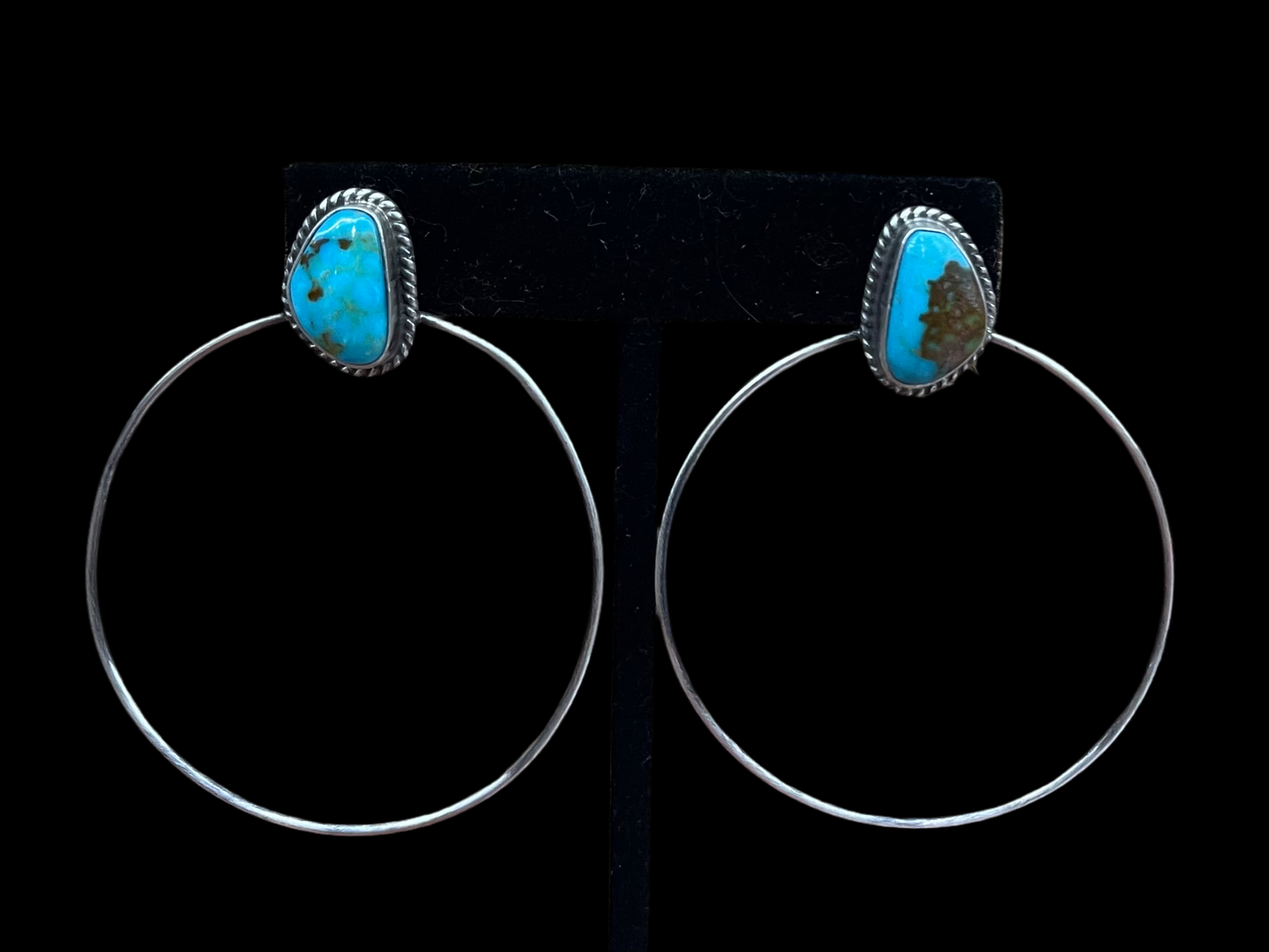 Kingman Turquoise Post Hoops by Elouise Kee, Navajo