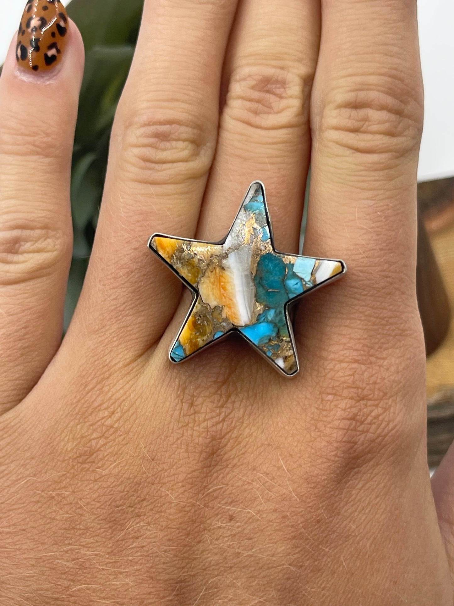 Adjustable Orange Crush Star Ring by Donovan Skeets, Navajo