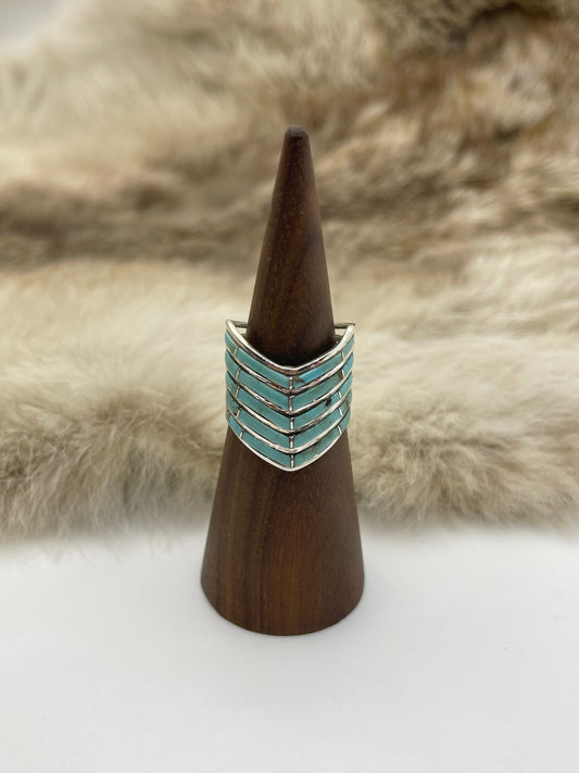 5 Row Chevron Ring by Andrew Enrico, Navajo