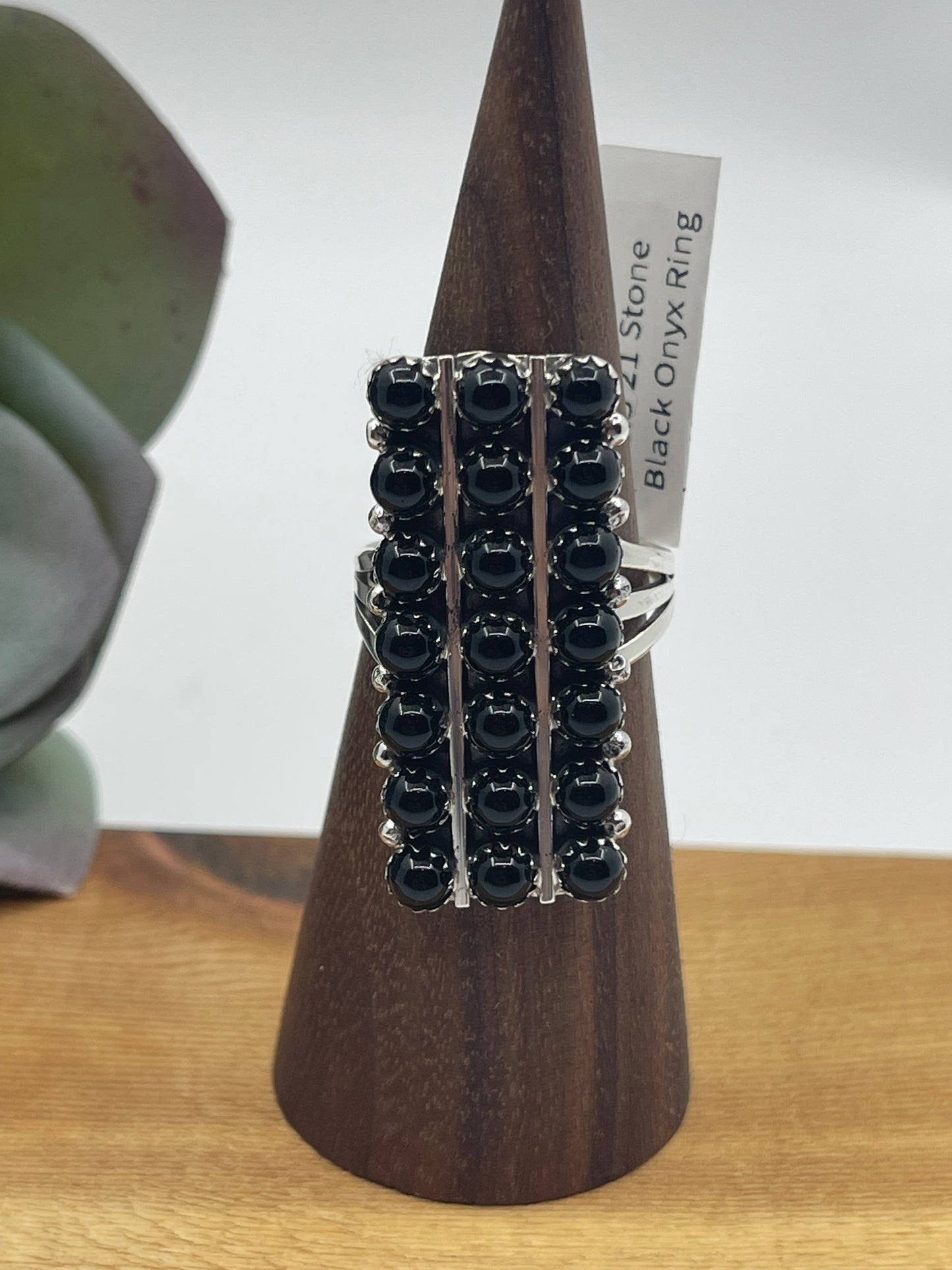 9.0 21 Stone Black Onyx Ring by Kenny Lonjose, Navajo