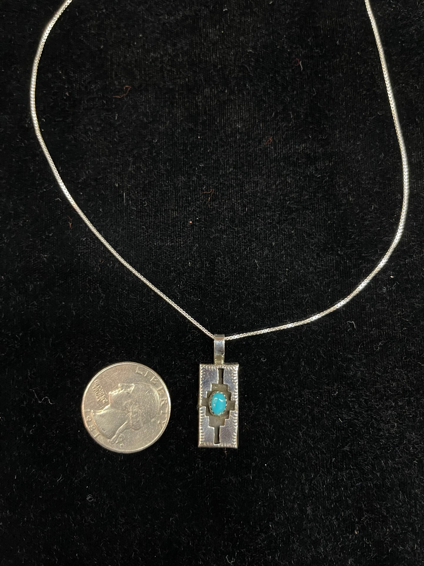 16" Turquoise Shadow Box Necklace by Felix Perry, Navajo