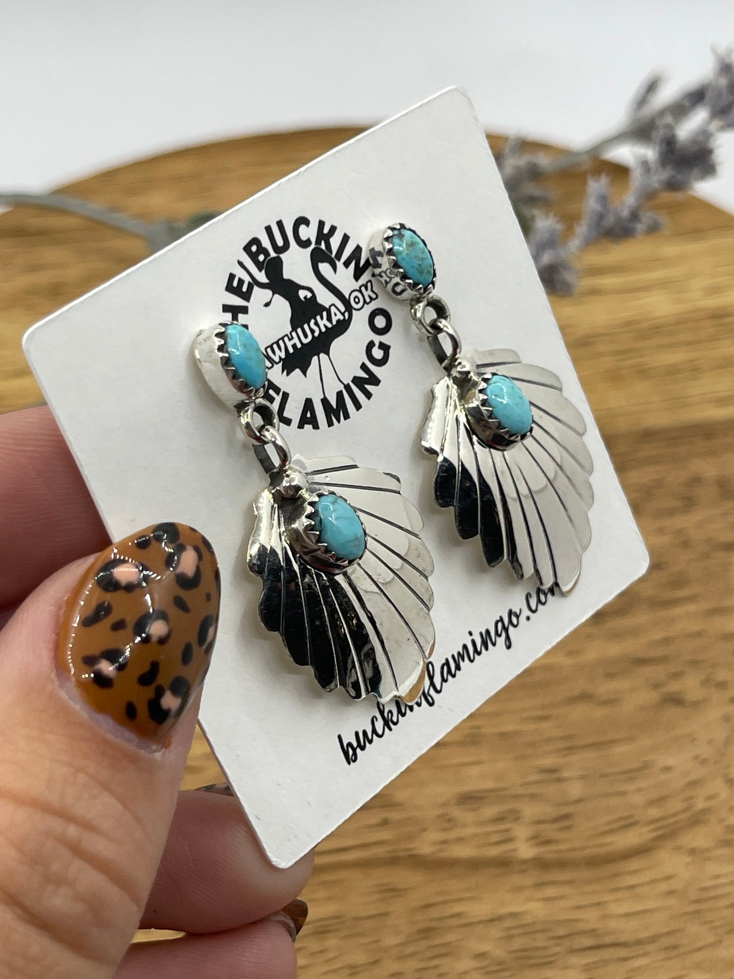 Turquoise Leaf Dangle Post Earrings by Genevieve Francisco, Navajo