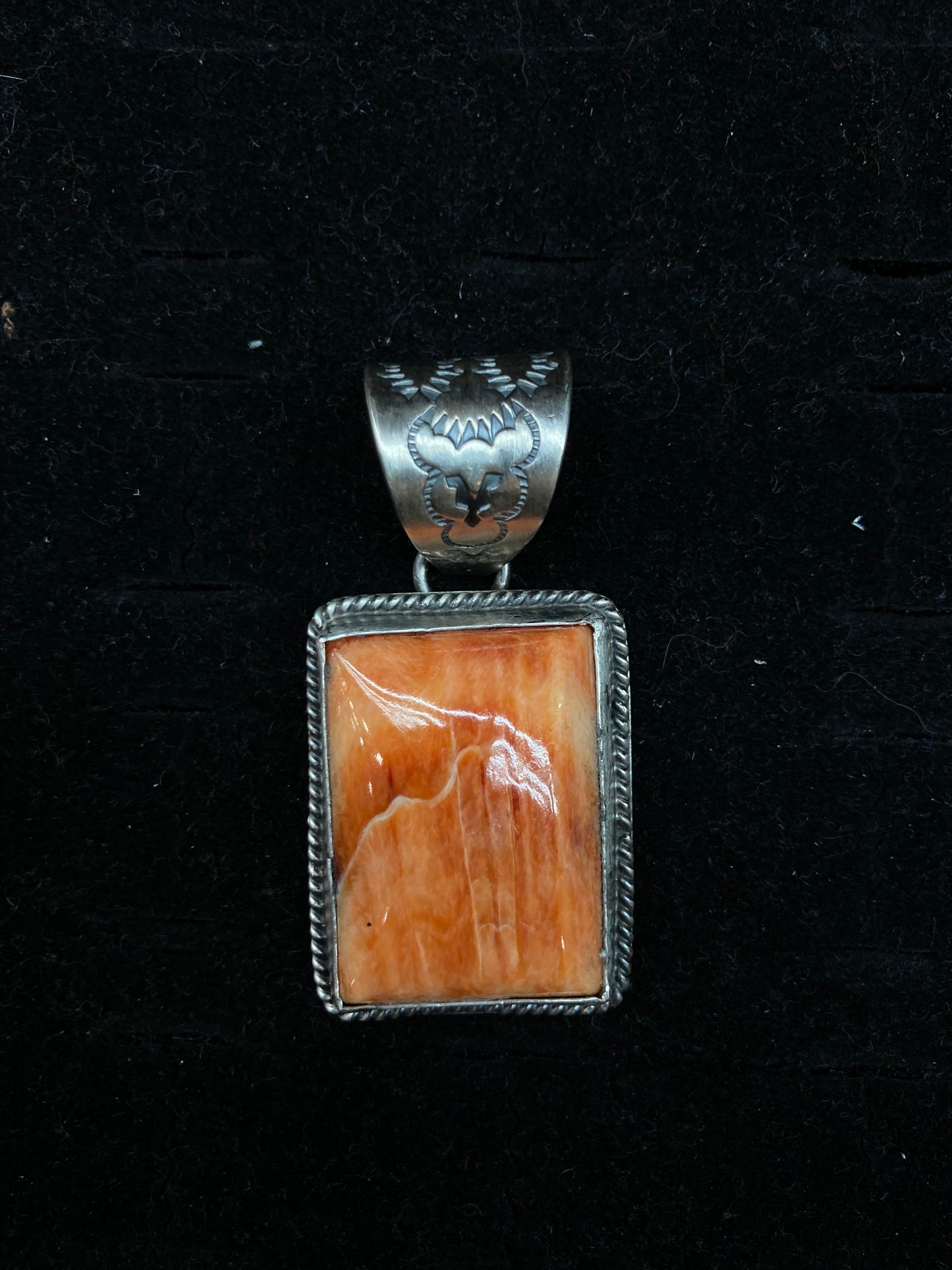 11.0 Orange Spiny Oyster Ring and 12mm Bale Pendant Set by Begay, Navajo